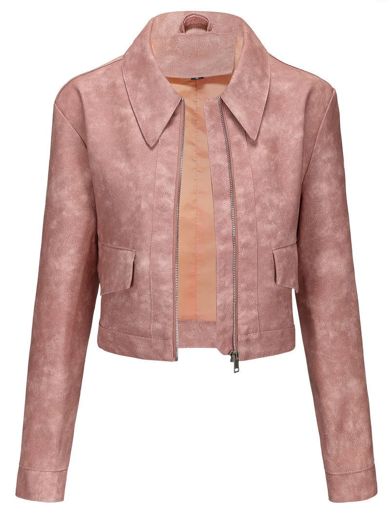Women's Pink Short Jacket, Single Breasted Lapel PU Coat, Fashion Casual Faux Leather Jackets, Black, Beige, Brown, Coffee Tops.