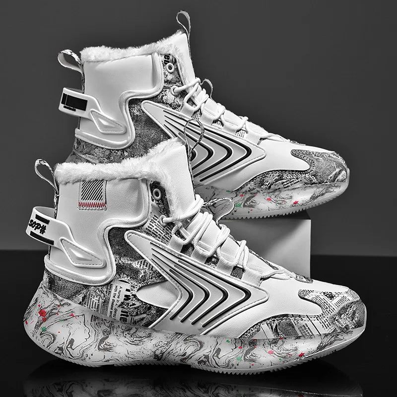 Mens Walking Shoes 2025 New Winter High Top Plush Thick Warm Comfortable Outdoor Snow Boots Fashion Leisure Sneakers Man