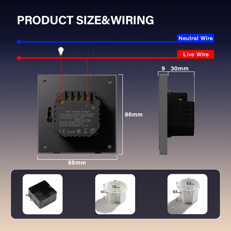 BSEED Zigbee Button Switch 1/2/3/4Gang 2Way Smart EU Socket Plastic Panel Smart Click Switch Tuya Smart Life Alexa Voice Control
