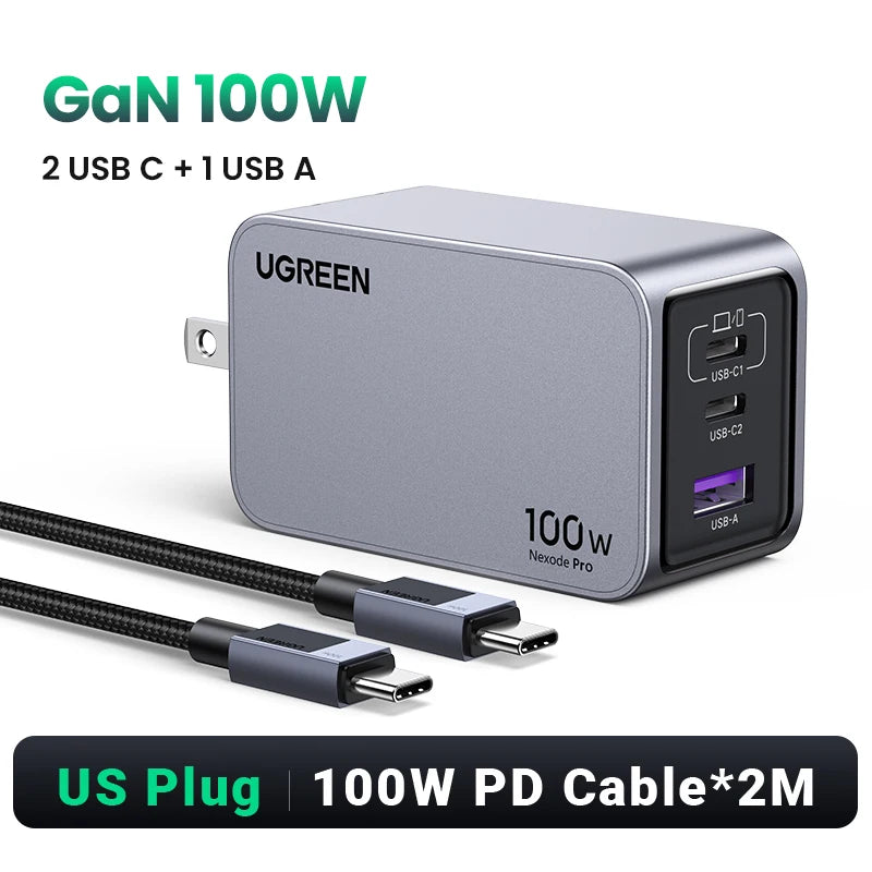 UGREEN 100W GaN Charger USB C Charger QC4.0 3.0 Quick Charge For Macbook Laptop Tablet PD Fast Charger For iPhone 17 16 15 Pro