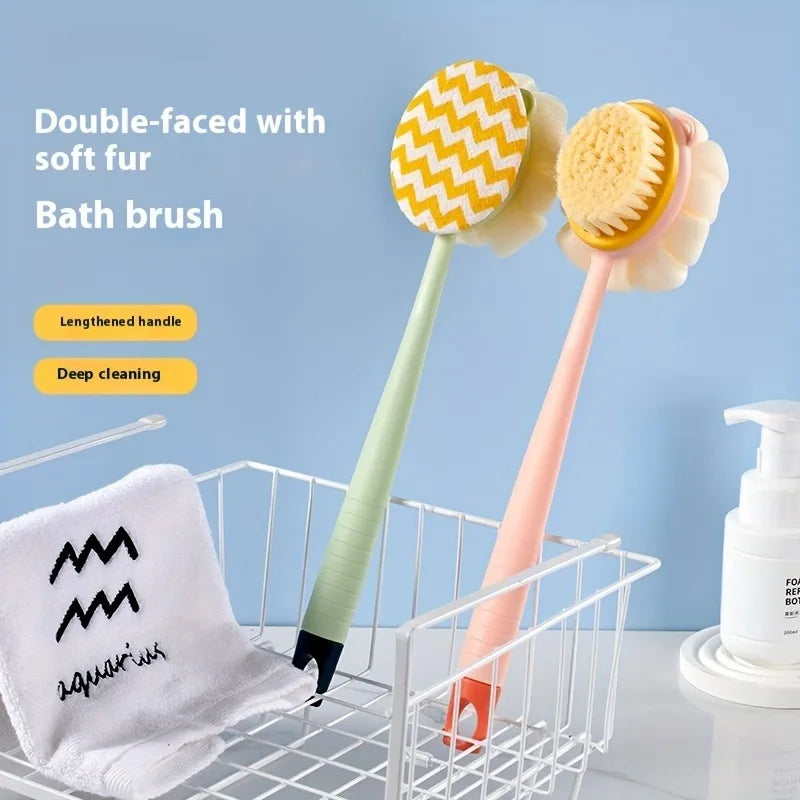 1PC Shower Body Brush with Bristles and Loofah,Back Scrubber with Curved Long Handle,for Skin Exfoliation in Bath.bathing gadget