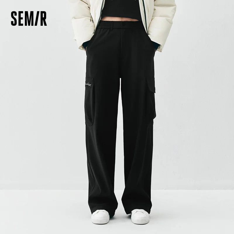 Semir Women Pants Fleece Lined Wide Leg Urban Workwear Style Street Style Drawstring Waist 2026 Winter Comfort Fit