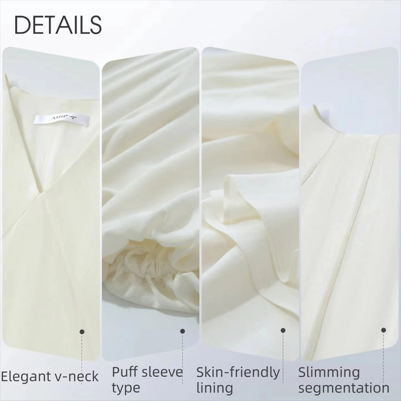 Amii Women’s Dress 2026 Summer New V-Neck Puff Sleeve Loose Fit Maxi Dress Holiday Casual Solid Long Dress For Women 12642166