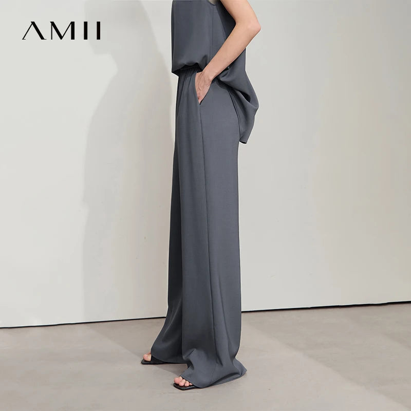 ខោ AMII Minimalist សម្រាប់ស្ត្រីរដូវស្លឹកឈើជ្រុះថ្មីធ្វើដំណើរទៅធ្វើការចង្កេះយឺតរឹងមាំខោដែលអាចបត់បែនបានខោវែងរលុង 12542126