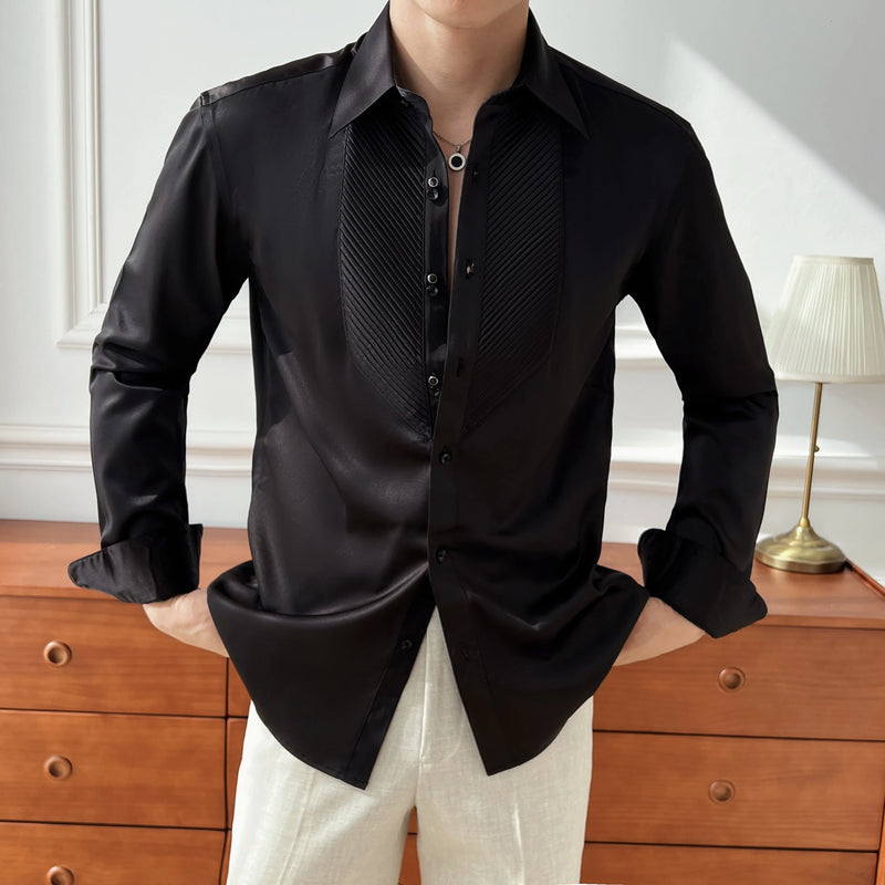 British Style Men's Long Sleeve Shirt: Trendy, Handsome, Casual & Notched Collar, Embracing French Elegance