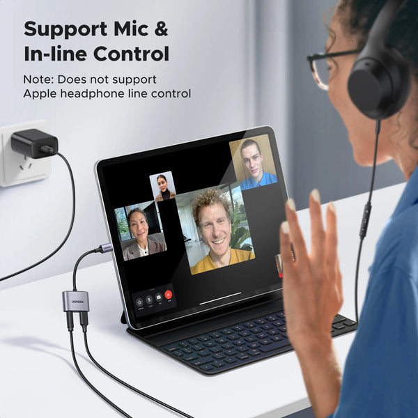 UGREEN USB C to AUX Cable Adapter Type C 3.5mm AUX Earphone Converter DAC Chip PD QC Charging For Huawei iPad Pro Samsung Pixel