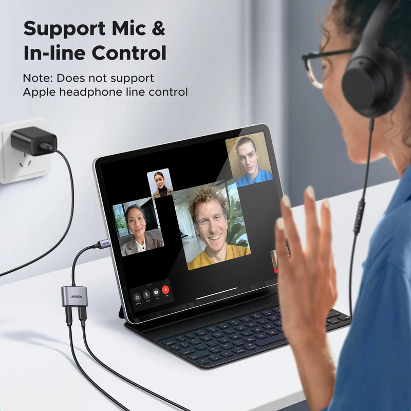 UGREEN USB C to AUX Cable Adapter Type C 3.5mm AUX Earphone Converter DAC Chip PD QC Charging For Huawei iPad Pro Samsung Pixel