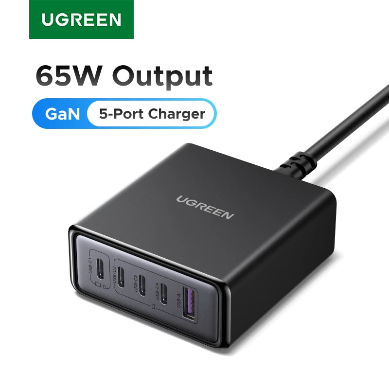 【Brazilian Plug】UGREEN 65W GaN Charger PPS QC4.0 PD3.0 For iPhone18 17 16 Pro Samsung Tablet Macbook Air iPad 5 IN 1 Charger