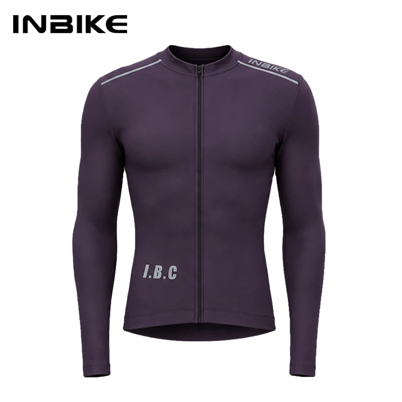 INBIKE Winter Fleece Cycling Suit Men Long Sleeve Jersey Bib Pants Set Road Bike Outdoor Sports Shockproof Padding with Pockets