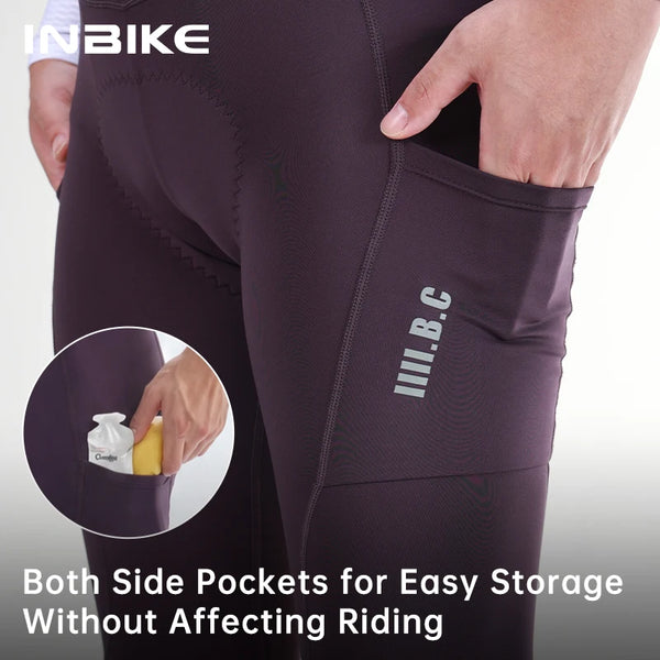 INBIKE Men's Road Bike Bib Pants Thermal Winter Cycling Clothing Moisture Wicking Comfort Padded MTB Bicycle Pants with Pockets