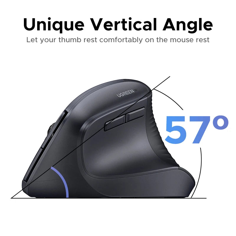 UGREEN Bluetooth 2.4G Vertical Wireless Mouse  Ergonomic 4000DPI 6 Mute Buttons for MacBook Tablet Laptops