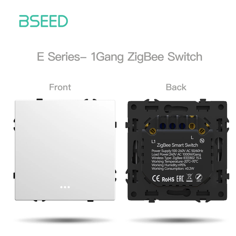 BSEED E Series 1/2/3/4Gang Zigbee Button Light Switch Module Plastic Frame Smart Socket DIY Part Tuya Smart Life Control