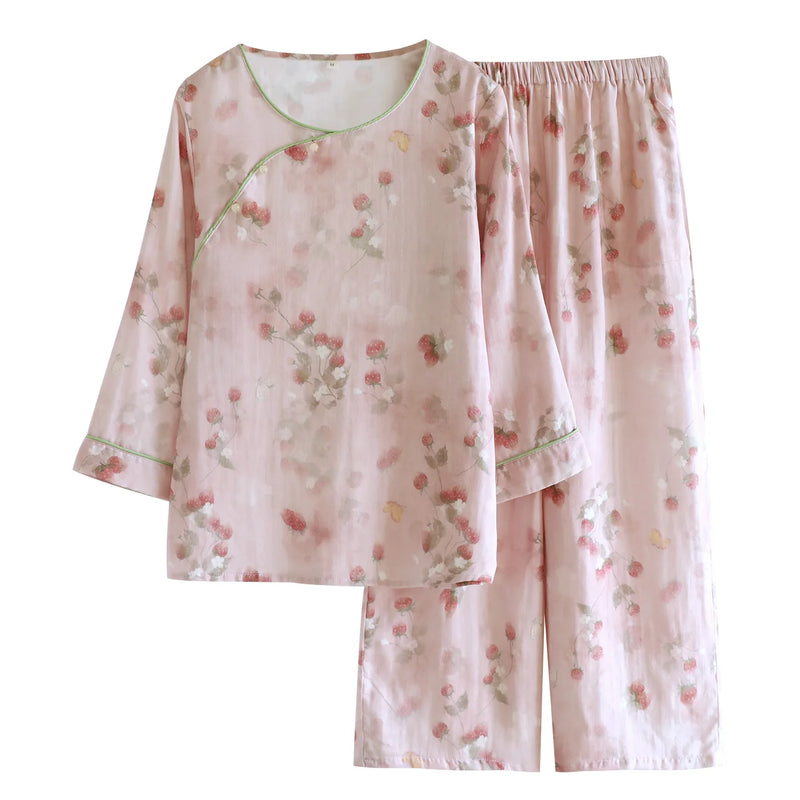 Floral Nightwear for Woman Casual Long Sleeve Loungewear Trouser Homewear Spring Autumn New Women's Sleepwear Cotton Pijama