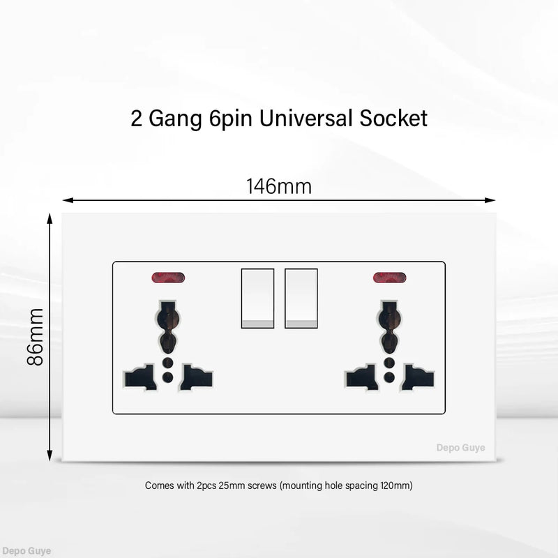 UK 13A Wall Socket with USB Type C 18W Quick Charge Power Outlet,Universal Electrical  Wall Light Switch Dual 3-pin Socket 220V