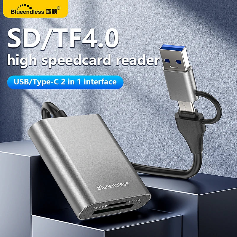 ឧបករណ៍អានកាត Blueendless 312MB/s SD4.0 TF4.0 ឧបករណ៍ភ្ជាប់កាតមេម៉ូរី USB A USB C ទៅ MicroSD TF3.0 សម្រាប់ MacBook Laptop PC iPhone 17/16/