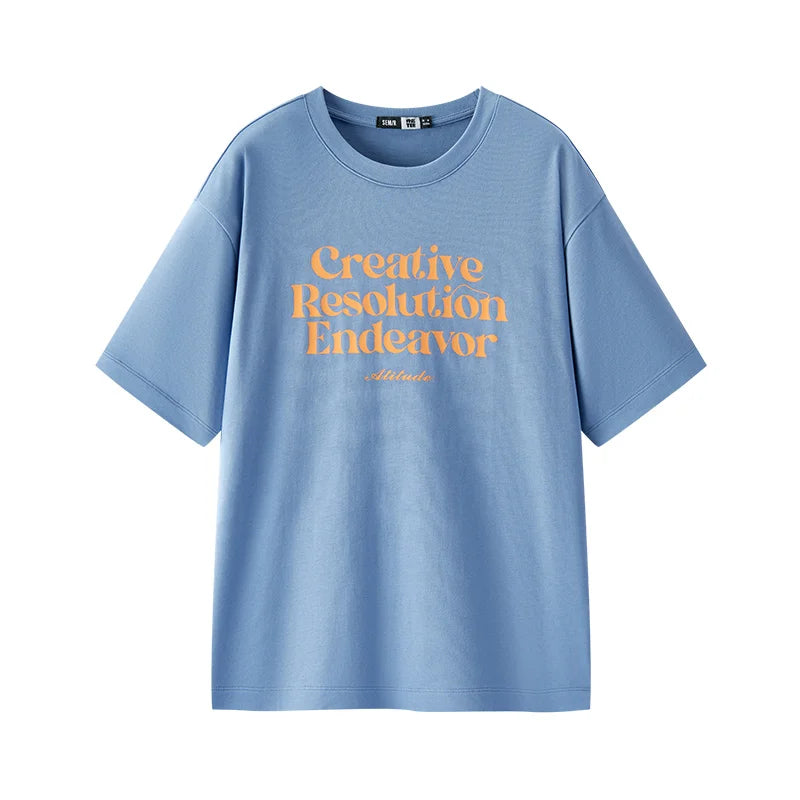 Semir Womens Tshirt 2026 Color Block Letter Printed Dropped Shoulder Loose Casual Fashion Soft Daily Wear