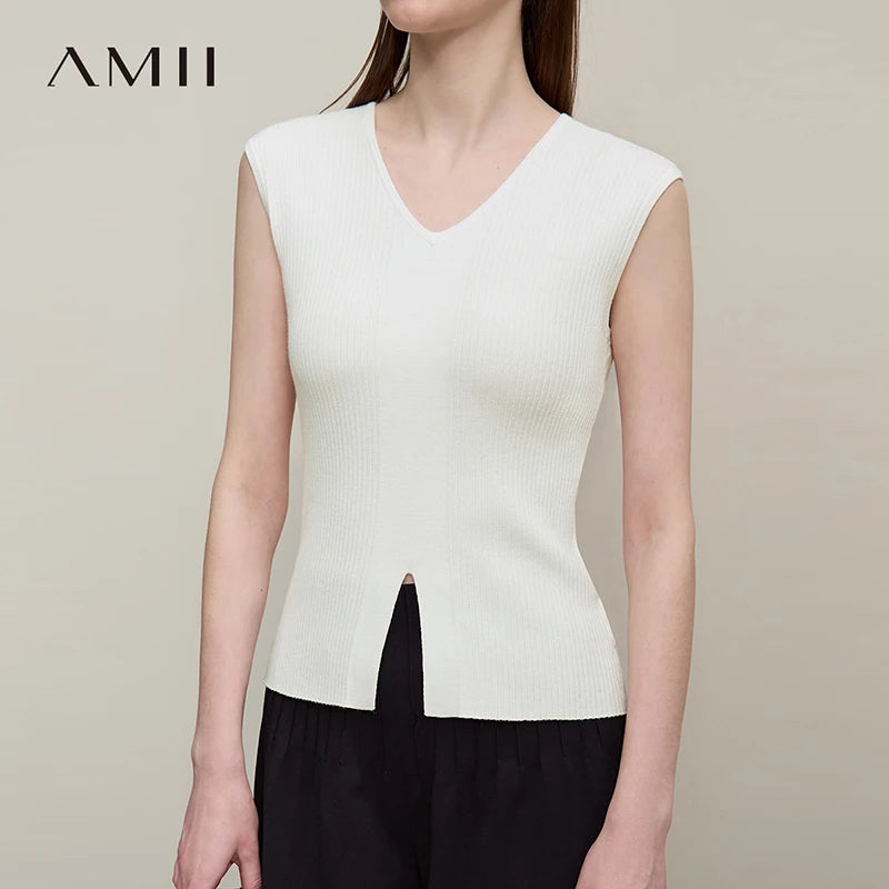 អាវយឺតដៃខ្លី Amii សម្រាប់នារី រដូវក្តៅ ឆ្នាំ២០២៦ ថ្មី ក V រាងស្លីម សាមញ្ញ ងាយស្រួលពាក់ អាវធំសម្រាប់នារី 12642056