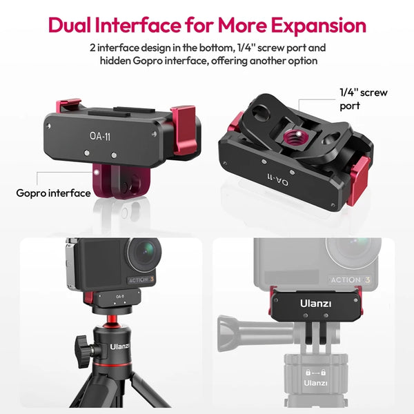 មូលដ្ឋាន បត់ បាន Ulanzi OA-11 Dual Interface សម្រាប់ DJI Osmo Action 3 ដែលអាចបត់បាន OA-13 មូលដ្ឋានផ្គត់ផ្គង់ថាមពលម៉ាញេទិកសម្រាប់ DJI Action 2