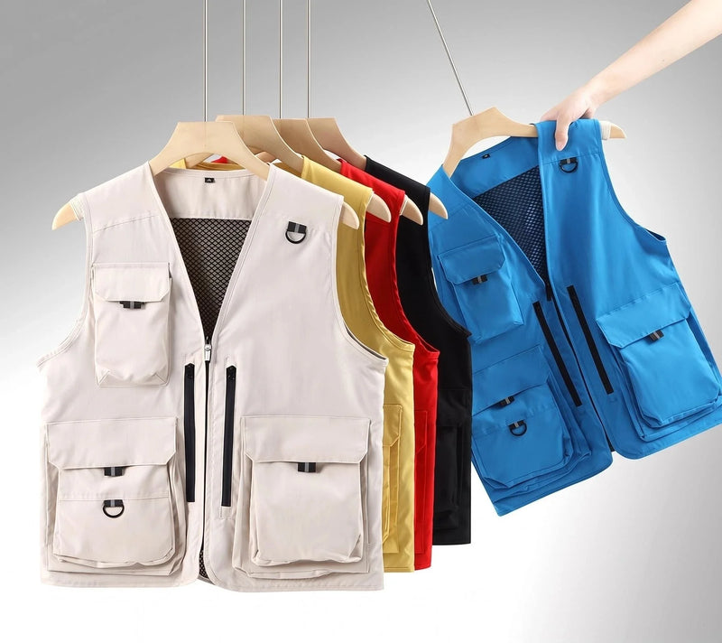 Men's and women's same style photography Reporter multi-pocket deep V-neck vest solid color  work clothes team logo uniform