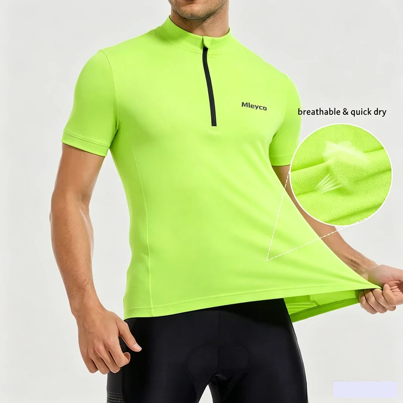 Men's Seamless Compression Cycling Jersey Short Sleeve, Breathable UV Protection Bicycle Top for MTB Road Bike BMX Off-Road Ridi