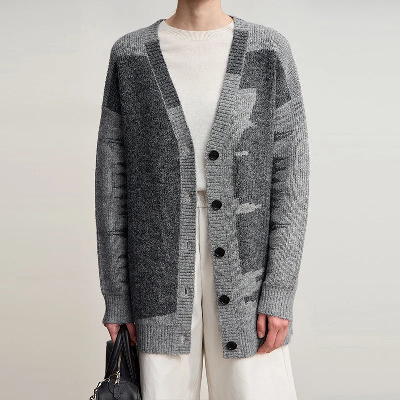 AMII Cardigan For Women 2026 Winter New Commuter V-neck Long Sleeve Women's Sweater Wool Cardigan Loose Knit Top Female 12554047