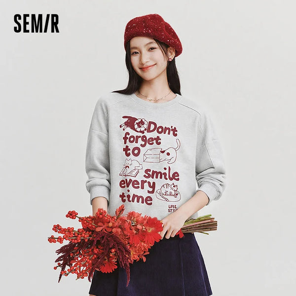 អាវយឺត Semir សម្រាប់នារី រចនាបថឆ្មា រាងធំ ប្រវែងមធ្យម ឆ្នាំ២០២៦ រដូវរងា ទន់ ស្រួល ធម្មតា ស្ទីលក្តៅ ពាក់ជារៀងរាល់ថ្ងៃ