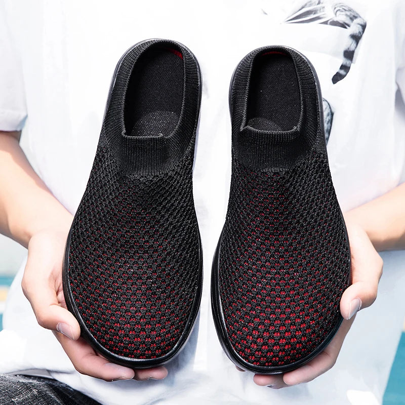 Summer Breathable Half Shoes Men Wide Foot Toes Shoes Hallux Valgus Diabetes Shoes Half Slippers Slip On Plus Big Size 47 48
