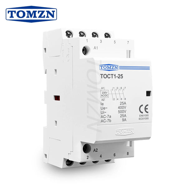 TOMZN 25A DIN Rail Modular Contactor AC/DC Control 24/110/220V 50/60Hz Contacts: 4NO / 4NC / 2NO2NC Changeover