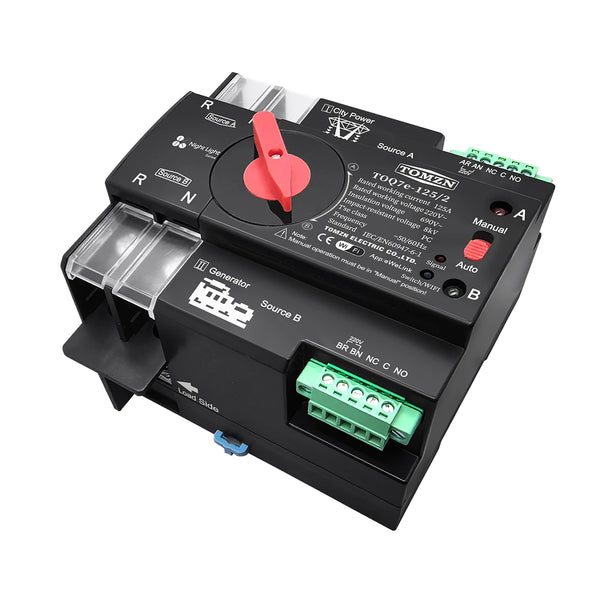 Dual Power Switch TOMZN TOQ7e 2P EWeLink Generator to City Power WIFI Automation Manual Night Light Series Timer Only 220/230V