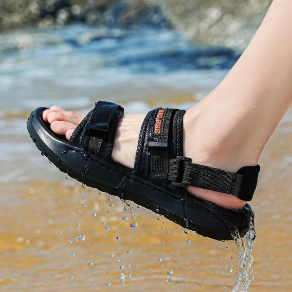 Men Adjustable Beach Sandals Thick Soles Summer Open Shoes Casual Sports Slippers Hoop & Look Soft Comfortable Walking