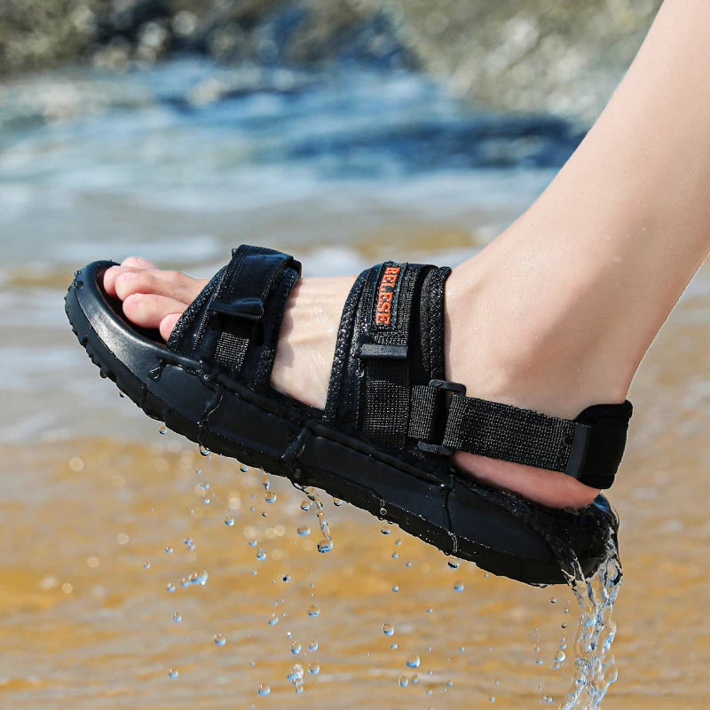 Men Adjustable Beach Sandals Thick Soles Summer Open Shoes Casual Sports Slippers Hoop & Look Soft Comfortable Walking