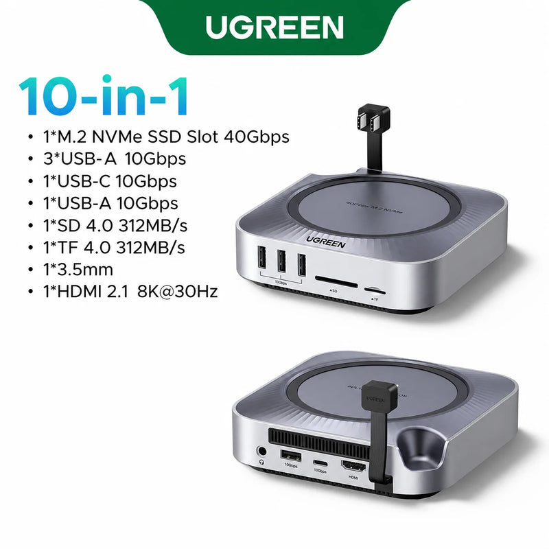 UGREEN 40Gbps Mac Mini Docking Station M6/M5 Pro/M4 Pro/M4 M.2 NVMe SSD Case 8K30Hz HDMI 10Gbps Data Ports SD&TF Built-in Fan
