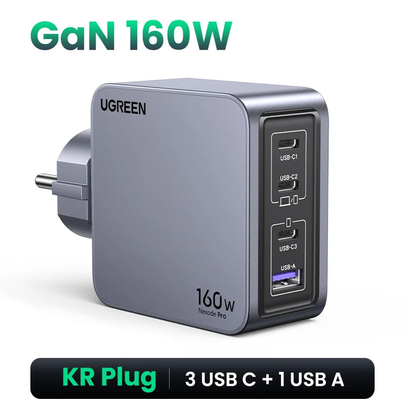 【Korean Plug】UGREEN 160W GaN Charger PD3.1 QC4.0 Quick Charge For Macbook Pro Laptop iPhone 18 17 Pro Max  Xiaomi Tablet iPad