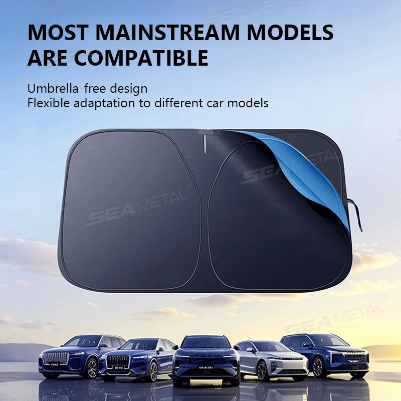 SEAMETAL Car Windshield Sunshade Cover Foldable Car Front Window Sun Shade 99.95% UV Block Protection UPF2000+ Car Curtain Cover