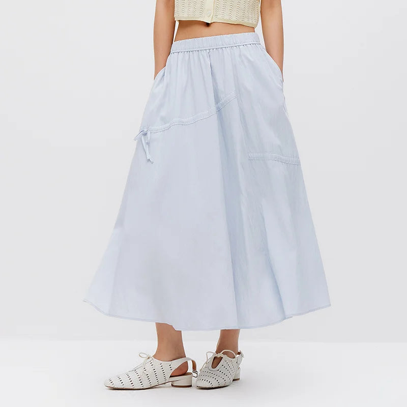 Semir Women Skirt Drawstring Textured Bow Elastic Waist Umbrella Style Maxi Casual Top 2026 Summer Wear