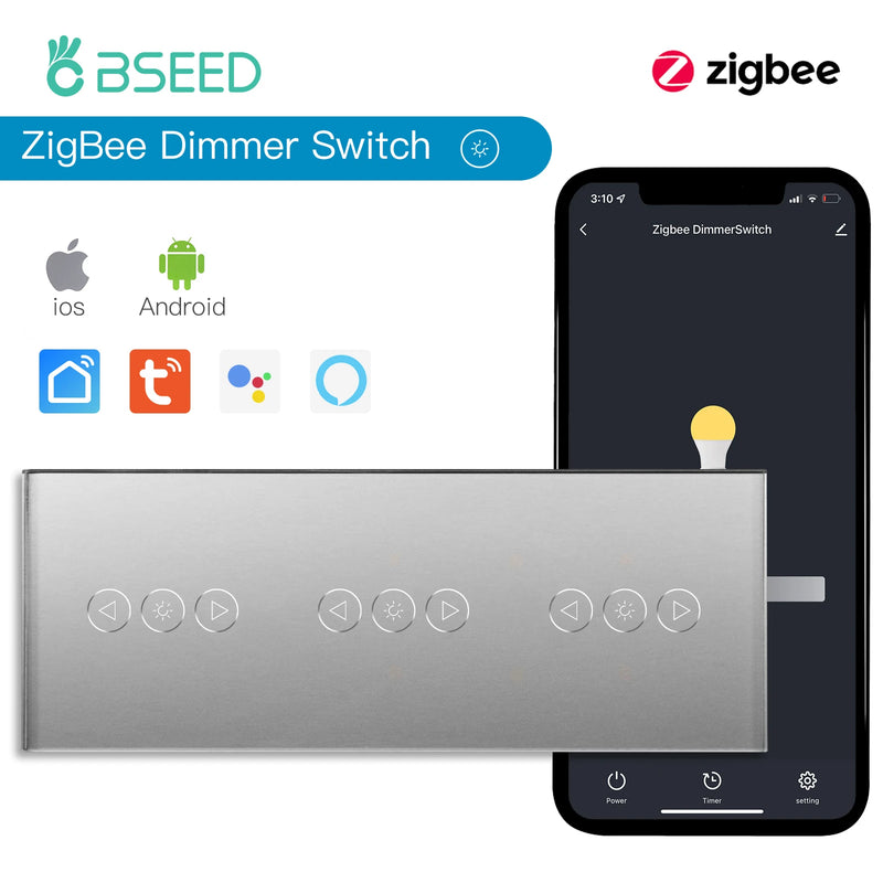 BSEED Zigbee Dimmer Switches Triple Smart Wall Touch Switch LED Dimmable Light Switch Tuya Smart Life Alexa Wireless Control