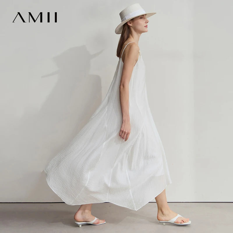 រ៉ូប Amii សម្រាប់នារី រចនាប័ទ្មថ្មី រដូវក្តៅ ឆ្នាំ២០២៥ មានអារម្មណ៍ស្រស់ស្រាយ ផ្កាអង្កាំ Lyocell កអាវរាងអក្សរ V ពណ៌ខ្មៅ រ៉ូប 12542047