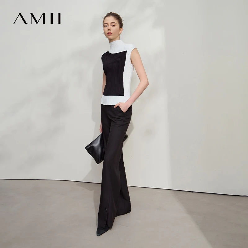 អាវយឺតប៉ាក់សម្រាប់នារី Amii ពណ៌សមល្មម រដូវស្លឹកឈើជ្រុះឆ្នាំ ២០២៥ អាវក្រៅដៃខ្លី កពាក់កណ្តាលអណ្តើក ស្ដើង 12542001