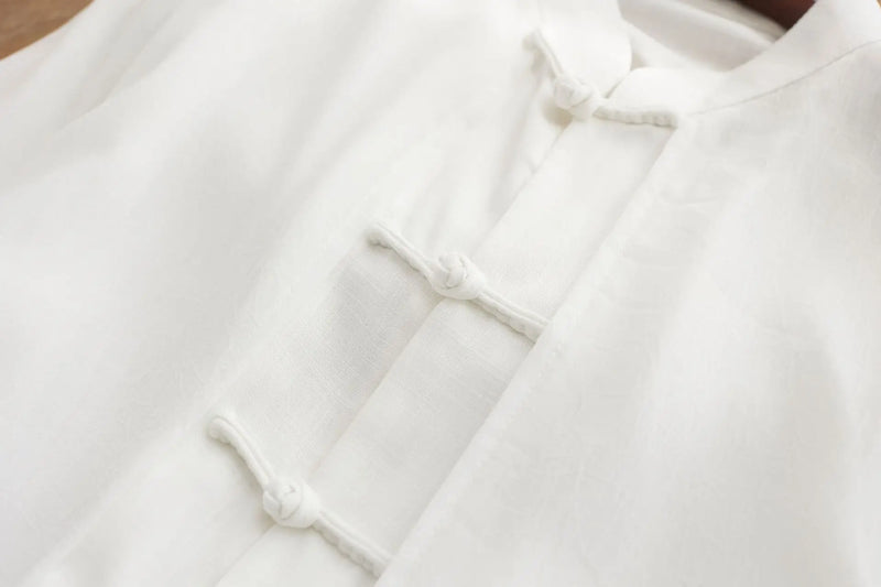 Chinese-style Men's White Trench Coat, Summer Black Cotton-linen Long Jacket.
