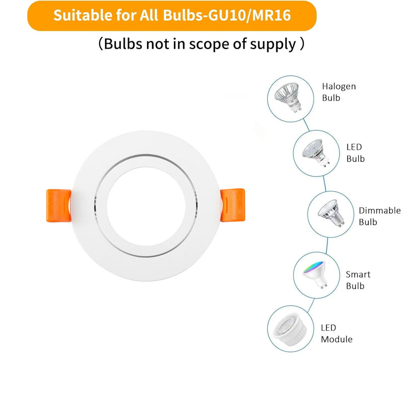 JOYINLED 1/10Pcs Round Recessed Downlight LED Ceiling Light Frame MR16 GU10 Bulb Fixture Downlight Holder GU10 Spot Light