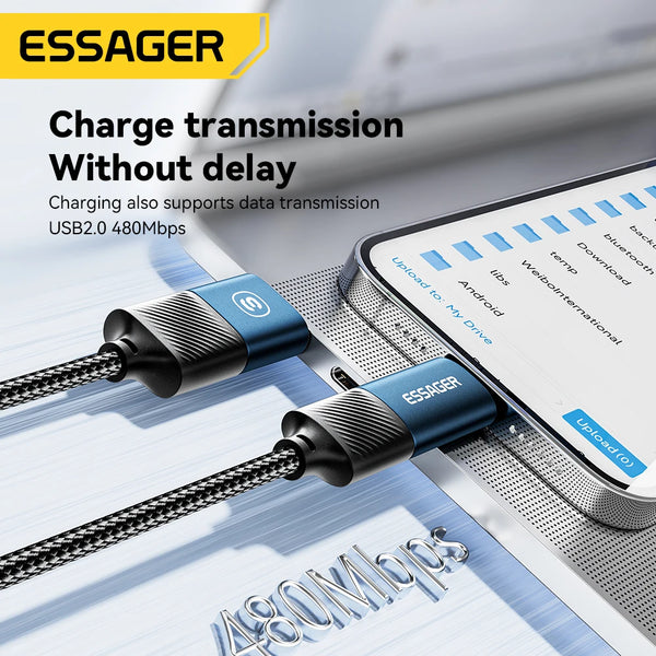 ខ្សែសាក USB Essager 4 ក្នុង 1 ប្រភេទ C 65W PD សាកលឿន ខ្សែ Type C ដល់ Type C សម្រាប់ iPhone 16 15 14 Pro Max iPad HUAWEI Xiaomi