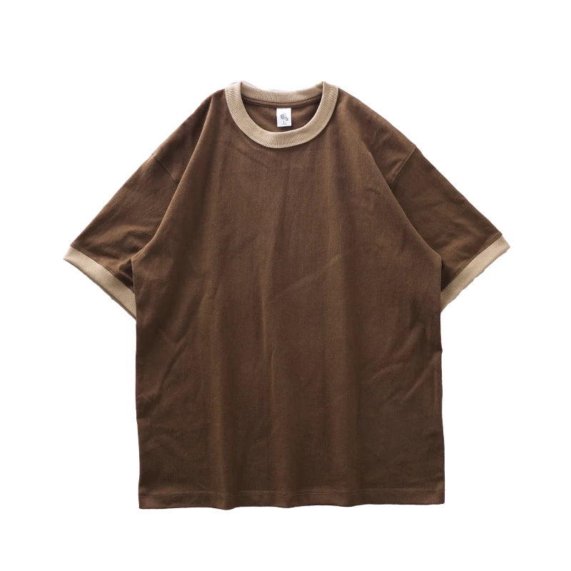 DUKEEN 320G Heavyweight Color-Blocked Patchwork Men's T-Shirt Summer 100% Cotton Solid Color Short Sleeve Basic Tops