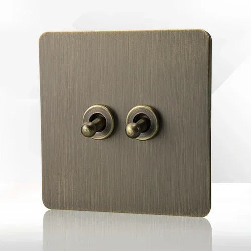 Retro Eu Metal Panel Wall Toggle Light Switch Socket,Bronzed Antique Stainless Steel German 16A Socket with USB Phone Charging