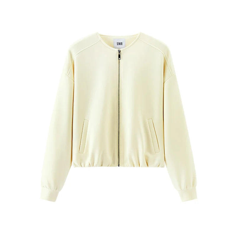 Semir Women Jacket Bubble Hem Solid Crew Neck Loose Dropped Shoulder Soft Casual Style Autumn Outerwear Daily Wear 2026