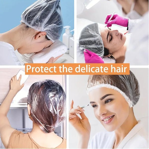 100pcs Disposable Shower Cap,Hair Protection Cap Suitable for Salons, And Home Use,Leak-Proof Bathroom And Travel Hair Cover.