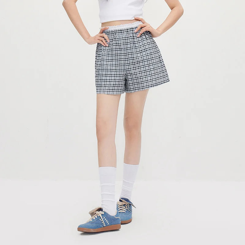 Semir Women Shorts Patchwork Lace Plaid Loose Shorts 2026 Summer Fashion Urban Casual Daily