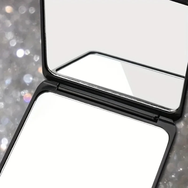 1PC Sparkling Rhinestone Portable Folding Makeup Mirror - Dual-Sided Square Design for Purses & Handbags, Make Up Mirror