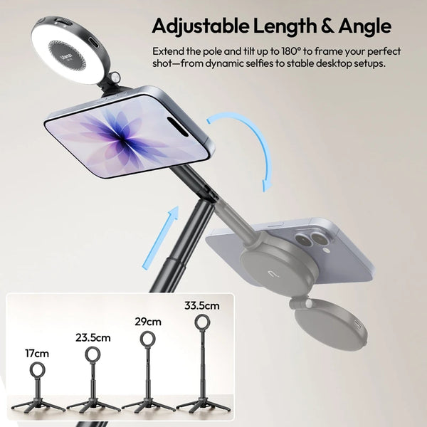 Ulanzi MT71 2 In1 ម៉ាញេទិក Mini Selfie Stick ជើងទម្រសម្រាប់ទូរស័ព្ទ iPhone 17 16 15 Pro Max Android អាចលៃតម្រូវបាន 180° សម្រាប់ Vlog