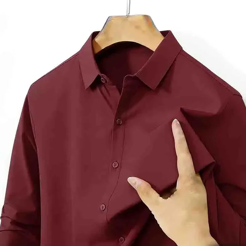 Men's Navy Blue Long Sleeve Dress Shirt Slim Fit Non-iron Formal Business Button Down Shirt for Office