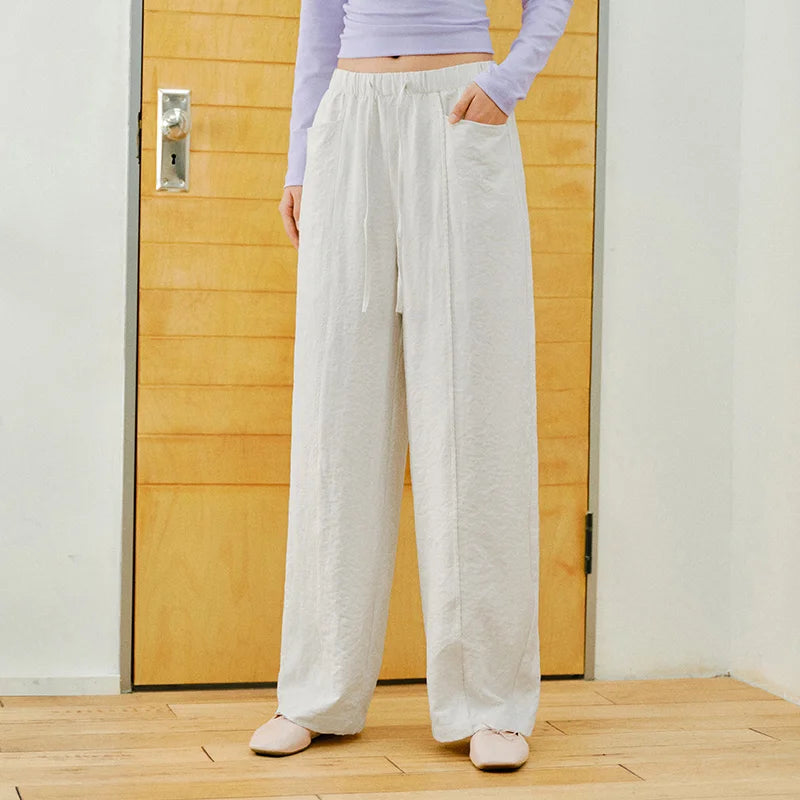 Semir Textured Pants Women 2026 Spring Ruffled Drapey Wide Leg Milk Fleece Pants Casual Elegant Fashion Trousers